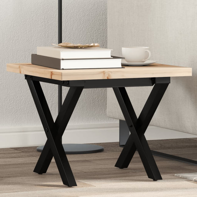 Tavolino Salotto Telaio a X 50x50x35,5 cm Legno Pino e Acciaio