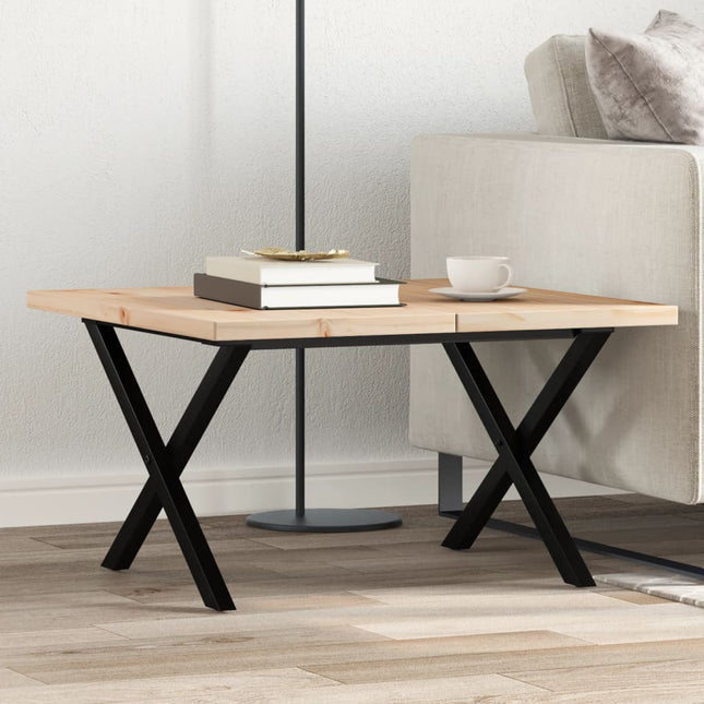 Tavolino Salotto Telaio a X 70x70x40,5 cm Legno Pino e Acciaio