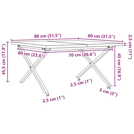 Tavolino Salotto Telaio a X 80x80x45,5cm Legno Pino e Acciaio