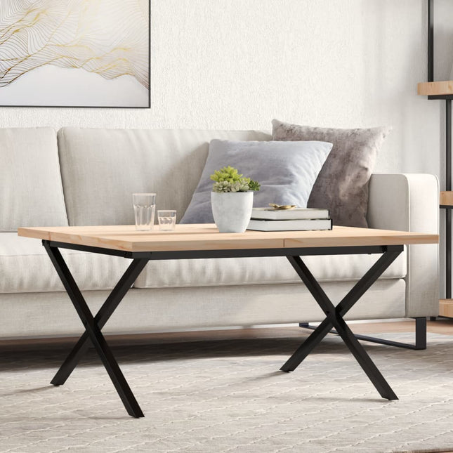 Tavolino Salotto Telaio a X 80x80x45,5cm Legno Pino e Acciaio