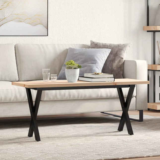Tavolino Salotto Telaio a X 110x40x45,5 cm Legno Pino e Acciaio