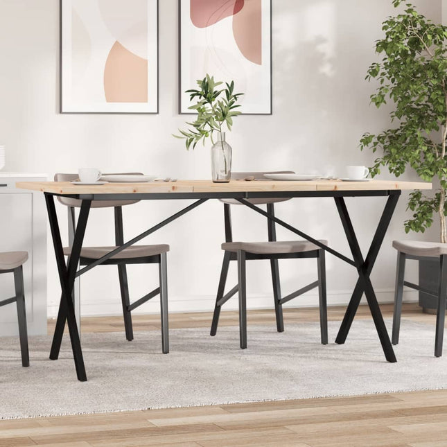 Tavolo da Pranzo Telaio a X 140x80x75,5 cm Legno Pino e Acciaio