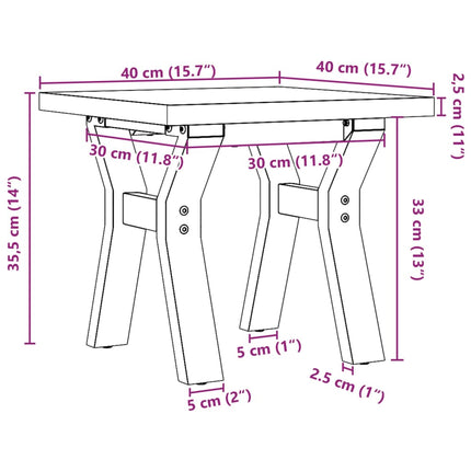 Tavolino Salotto Telaio a Y 40x40x35,5 cm Legno Pino e Acciaio