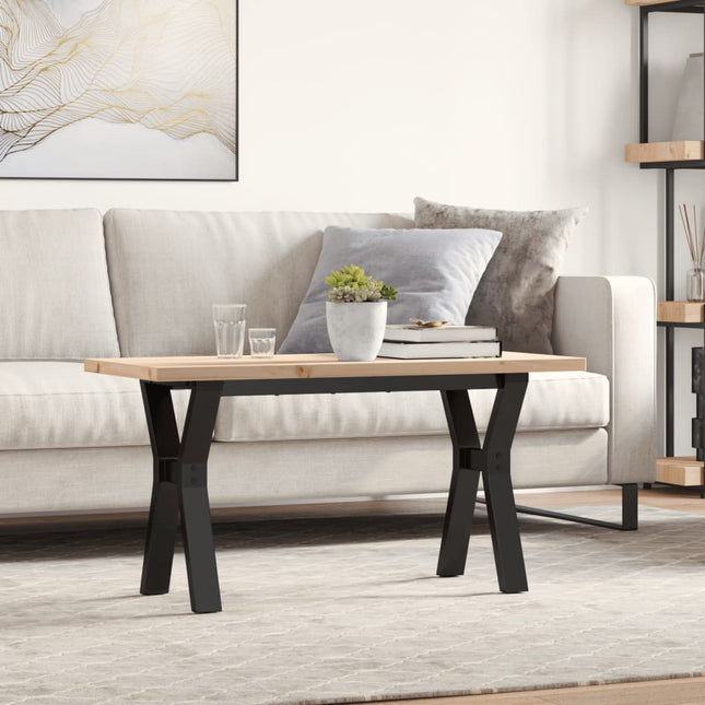 Tavolino Salotto Telaio a Y 90x40x45,5 cm Legno Pino e Acciaio