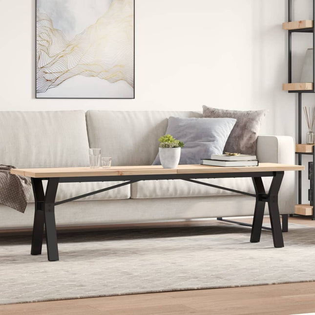 Tavolino Salotto Telaio a Y 160x40x45,5 cm Legno Pino e Acciaio