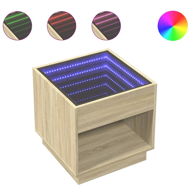 Tavolino da Salotto con LED Infinity Rovere Sonoma 50x50x50 cm