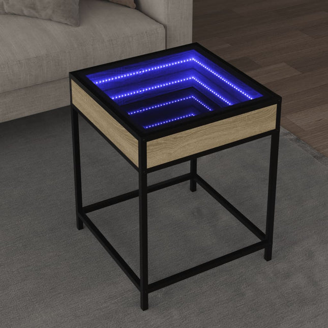 Tavolino da Salotto con LED Infinity Rovere Sonoma 40x40x51 cm