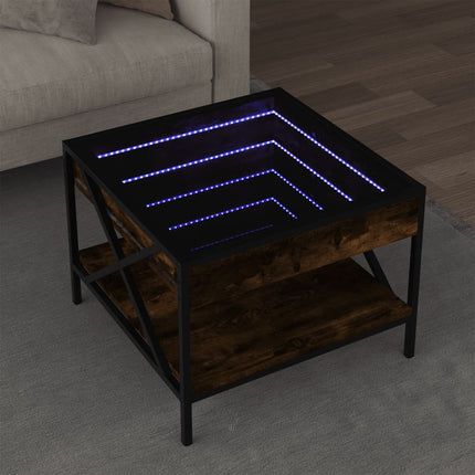 Tavolino da Salotto con LED Infinity Rovere Fumo 50x50x38 cm