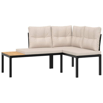 Set Panche Giardino Cuscini 4pz Nero Acciaio Verniciato Polvere