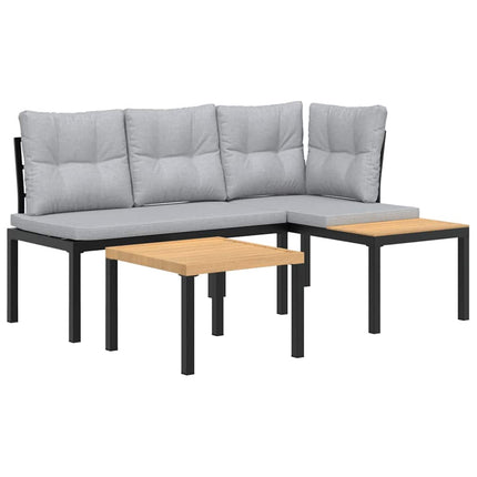 Set Panche Giardino Cuscini 3pz Nero Acciaio Verniciato Polvere
