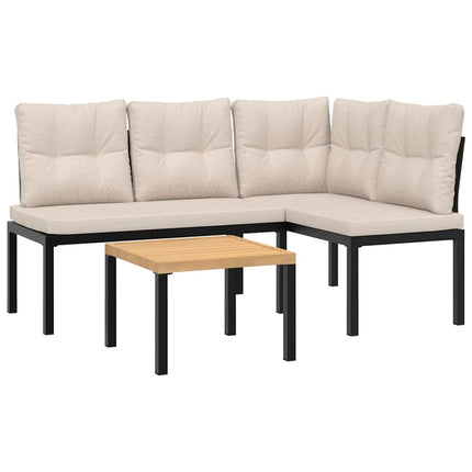 Set Panche Giardino Cuscini 3pz Nero Acciaio Verniciato Polvere
