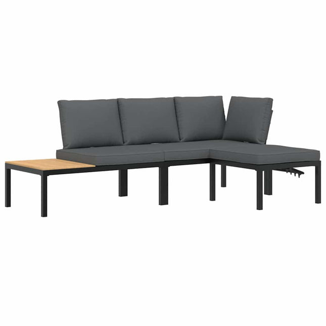Set Divani da Giardino 3 pz con Cuscini in Alluminio Nero