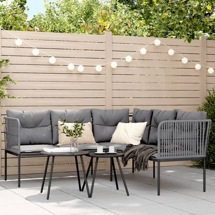 Set Divano da Giardino con Cuscini Nero Acciaio e Textilene