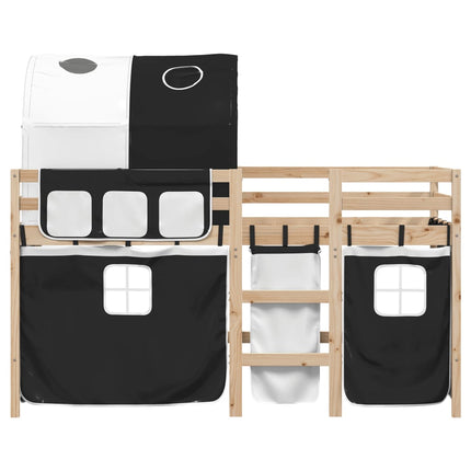 Letto a Soppalco con Tunnel Bambini Bianco e Nero 90x200cm Pino