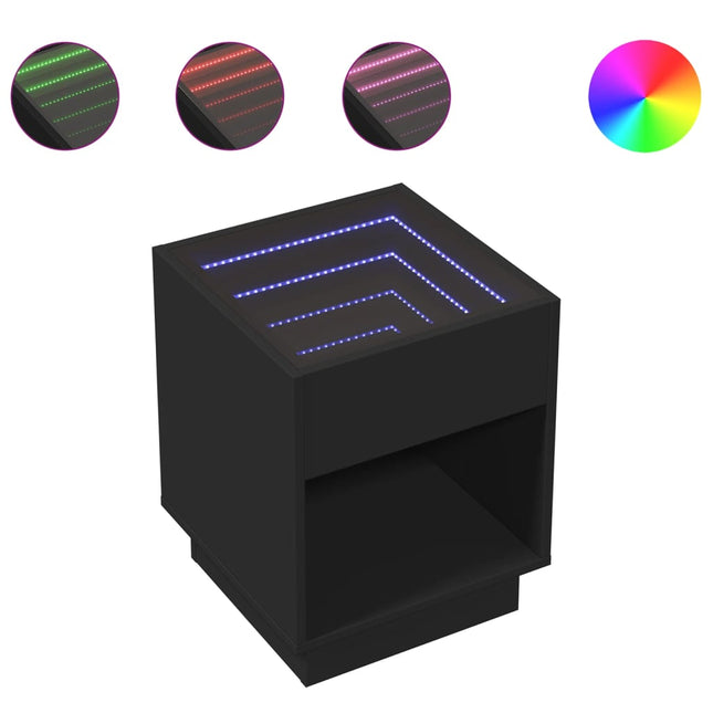 Comodino con LED Infinity Nero 40x40x50 cm