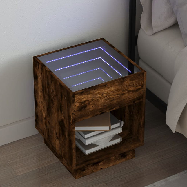 Comodino con LED Infinity Rovere Fumo 40x40x50 cm