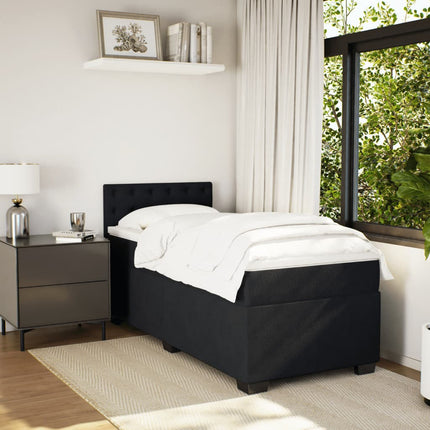 Letto a Molle con Materasso Nero Singolo in Velluto