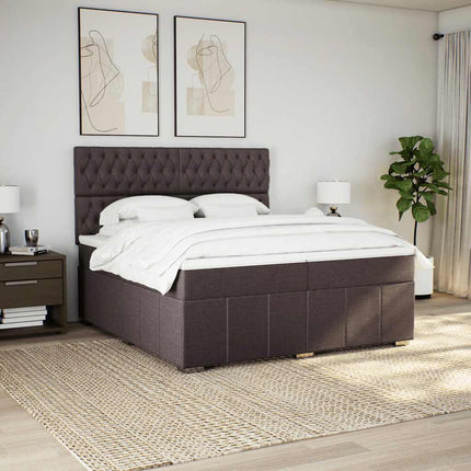 Giroletto a Molle con Materasso Marrone Scuro 200x200cm Tessuto