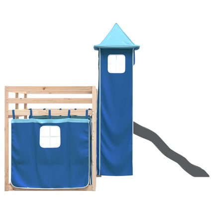 Letto a Castello con Scivolo e Tende Blu 80x200 cm