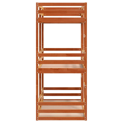 Letto Castello Triplo Marrone Cera 90x190cm Legno Massello Pino