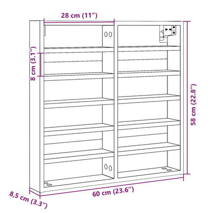 Armadietto Vetrina Rovere Sonoma 60x8,5x58 cm Legno Multistrato