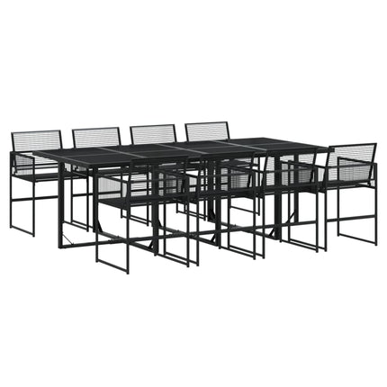 Set da Pranzo da Giardino 9 pz Nero in Polyrattan