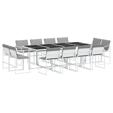 Set da Pranzo da Giardino 13 pz con Cuscini Bianco in Textilene