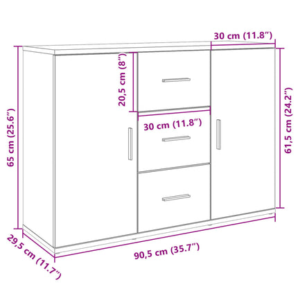 Credenza Grigio Cemento 90,5x29,5x65 cm in Truciolato