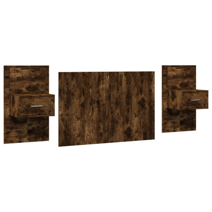Testiera per Letto con Comodini Rovere Fumo 120 cm Multistrato