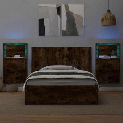 Testiera per Letto con Comodini Rovere Fumo 120 cm Multistrato