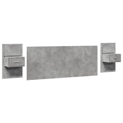 Testiera Letto con Comodini Grigio Cemento 200cm in Multistrato