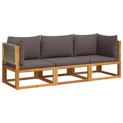 Set Divano da Giardino 3pz con Cuscini Legno Massello di Acacia