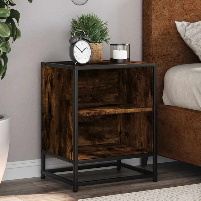 Comodini Rovere Fumo 2 pz 40x31x50 cm Legno Multistrato Metallo