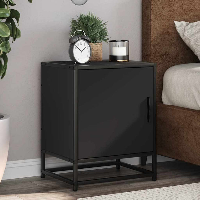 Comodini 2pz Neri 40x31x50 cm Legno Multistrato Metallo