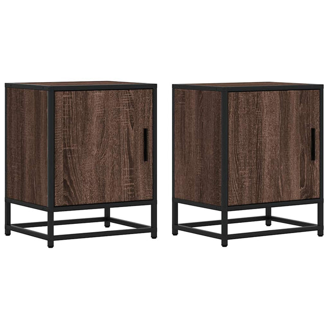 Comodini Rovere Marrone 2 pz Legno Multistrato e Metallo