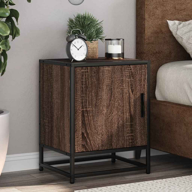 Comodini Rovere Marrone 2 pz Legno Multistrato e Metallo