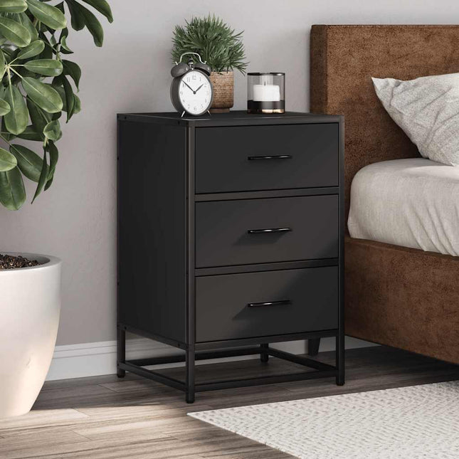 Comodino Nero 40x34,5x60 cm Legno Multistrato e Metallo