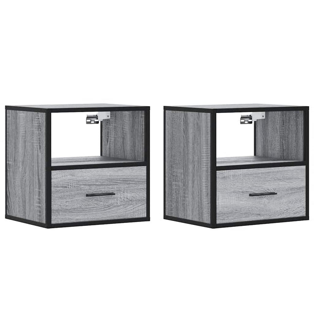 Comodini a Muro 2 pz Grigio Sonoma 40x31x39,5 cm