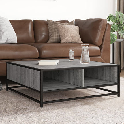 Tavolino Grigio Sonoma 80x80x30 cm in Truciolato e Metallo