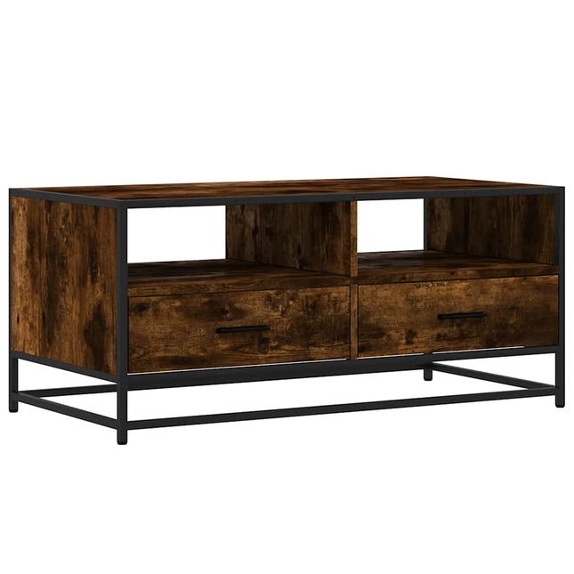 Tavolino Rovere Fumo 100x50x45cm in Legno Multistrato e Metallo
