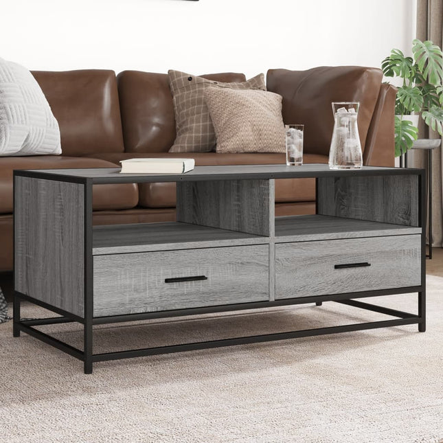 Tavolino Grigio Sonoma 100x50x45 cm Legno Multistrato e Metallo