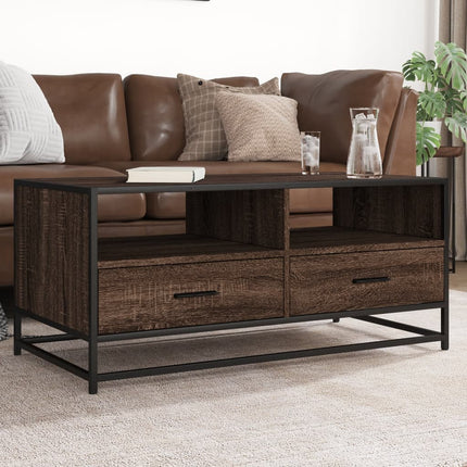 Tavolino Rovere Marrone 100x50x45cm Legno Multistrato e Metallo