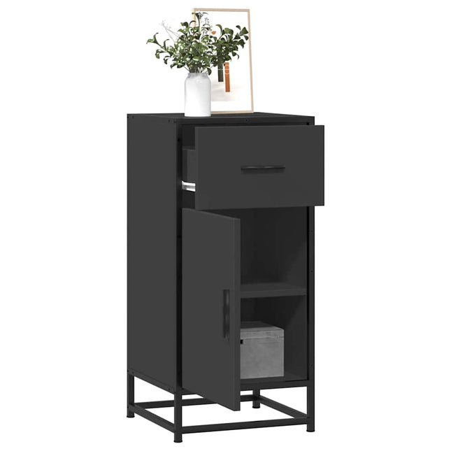Credenza Rovere Nera 35,5x35x76 cm in Truciolato e Metallo
