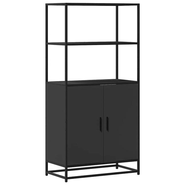 Credenza Nera 68x35x139 cm Legno Multistrato Metallo