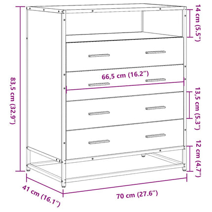 Cassettiera Grigio Sonoma 70x41x83,5 cm in Legno Multistrato