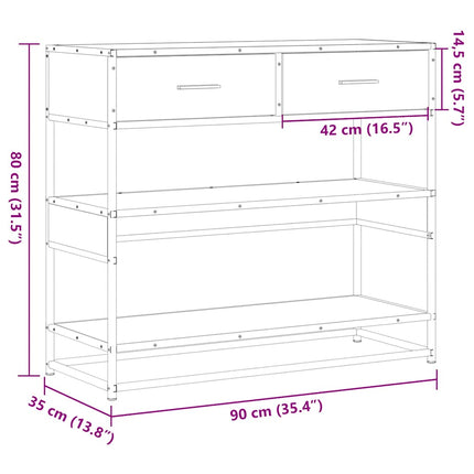 Tavolino Consolle Rovere Fumo 90x35x80 cm in Legno Multistrato