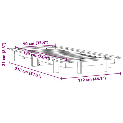 Letto senza Materasso 90x190 cm in Legno Massello di Pino