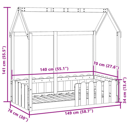 Giroletto Casetta per Bambini 70x140 cm Legno Massello di Pino