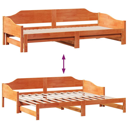 Divano con Letto Estraibile Marrone Cera 90x200cm Massello Pino