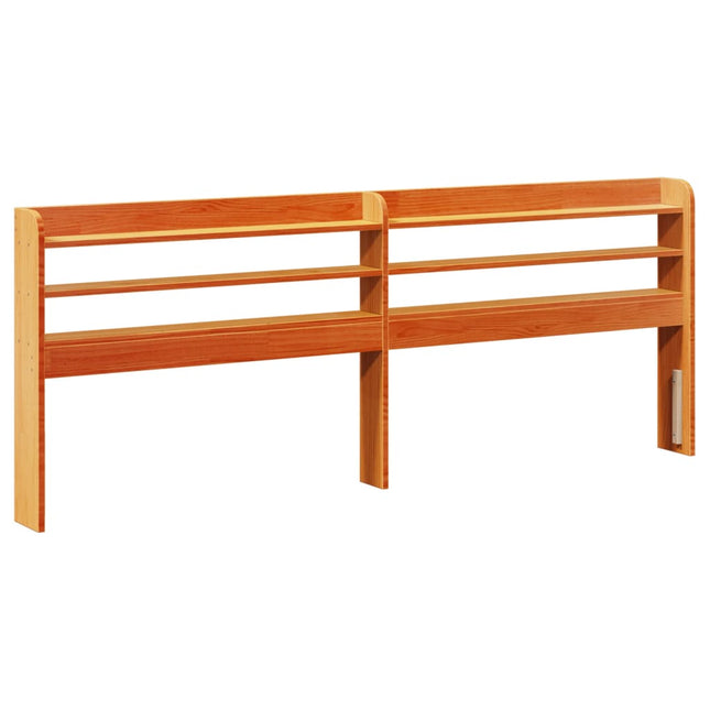 Testiera con Ripiani Marrone Cera 180 cm Legno Massello di Pino
